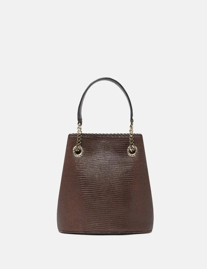 Women Falabella ScaleEmbossed Bucket Bag Chocolate Brown Stella McCartney Mini Bags And Clutches