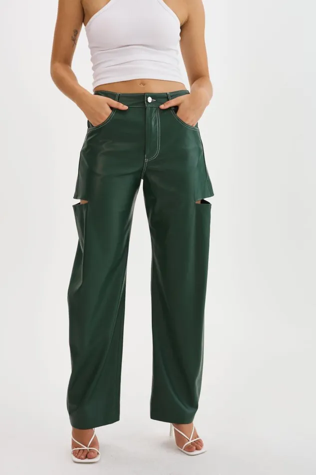 Women FALEEN Faux Leather Loose Pants Alpine Green LAMARQUE Pants and Shorts Women FALEEN Faux Leather Loose Pants Alpine Green LAMARQUE Pants and Shorts
