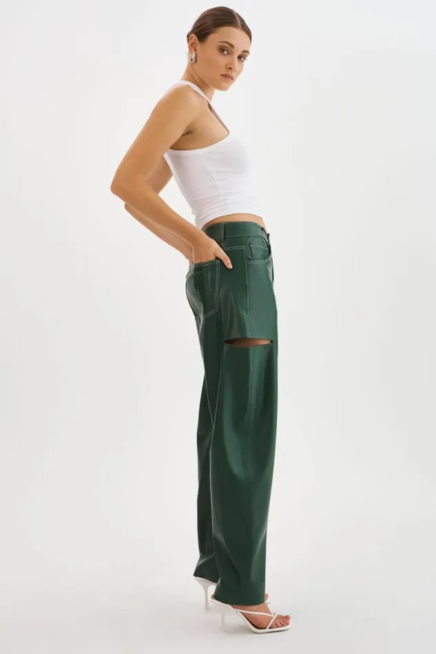 Women FALEEN Faux Leather Loose Pants Alpine Green LAMARQUE Pants and Shorts Women FALEEN Faux Leather Loose Pants Alpine Green LAMARQUE Pants and Shorts