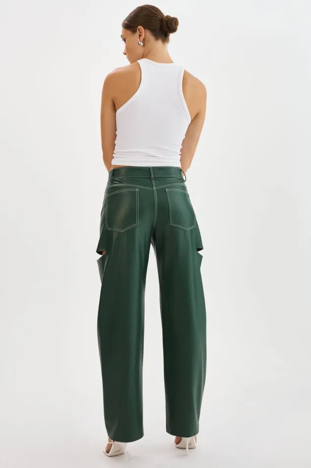 Women FALEEN Faux Leather Loose Pants Alpine Green LAMARQUE Pants and Shorts Women FALEEN Faux Leather Loose Pants Alpine Green LAMARQUE Pants and Shorts
