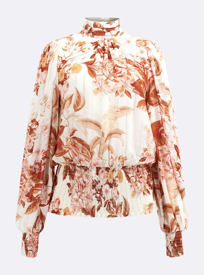 Women Fashion Tops GUESS White Forest Floral Monique Top Women Fashion Tops GUESS White Forest Floral Monique Top