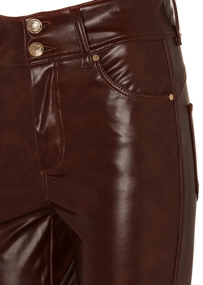 Women Faux Leather Skinny Jean Brown Holland Cooper Jeans