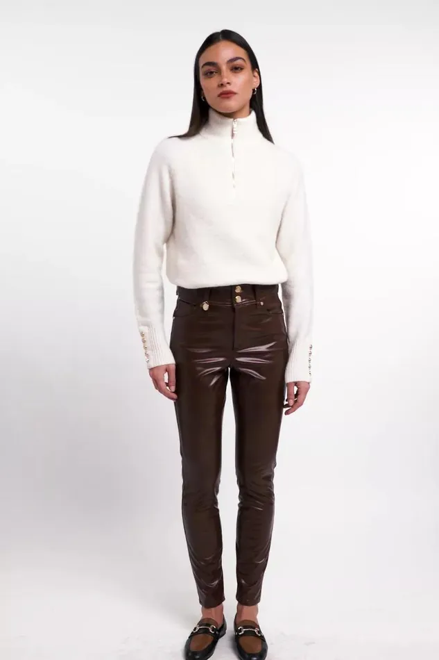 Women Faux Leather Skinny Jean Brown Holland Cooper Jeans