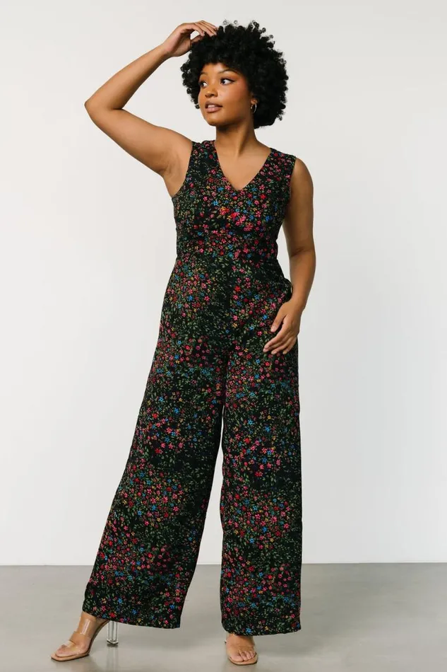 Women Frazier Jumpsuit Black Multi Floral Baltic Born Jumpsuits and Rompers