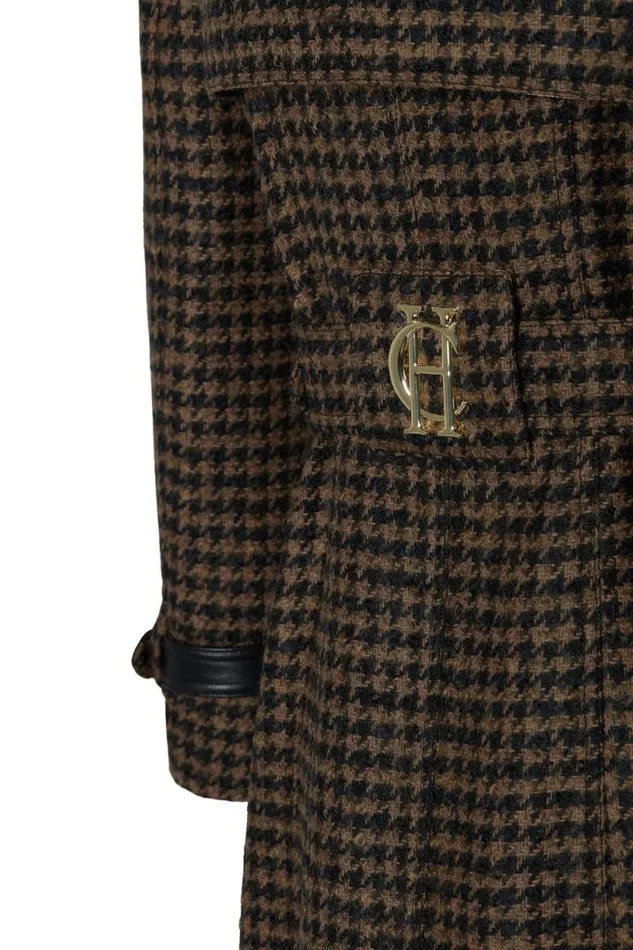 Women Full Length Marlborough Trench Coat Chocolate Houndstooth Holland Cooper Tailoring