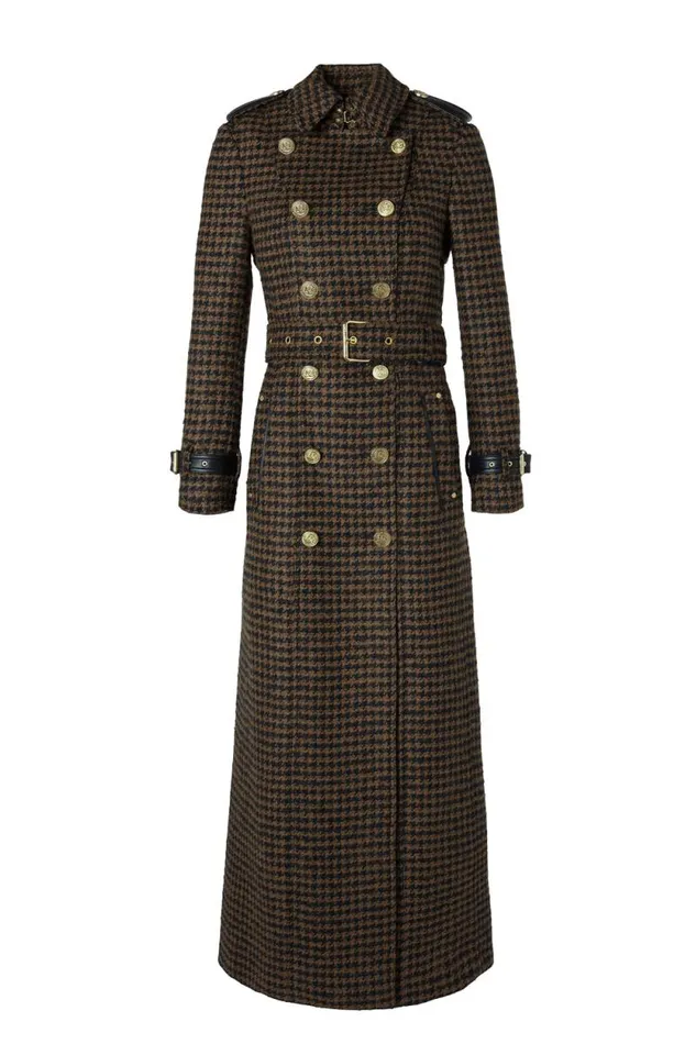 Women Full Length Marlborough Trench Coat Chocolate Houndstooth Holland Cooper Tailoring