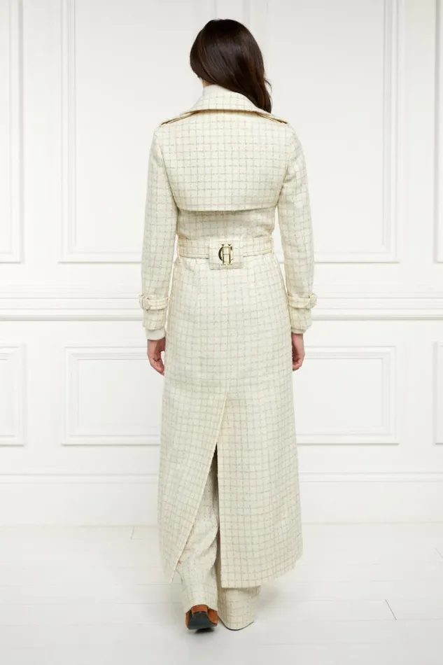 Women Full Length Marlborough Trench Coat Ivory Sparkle Tweed Holland Cooper Coats