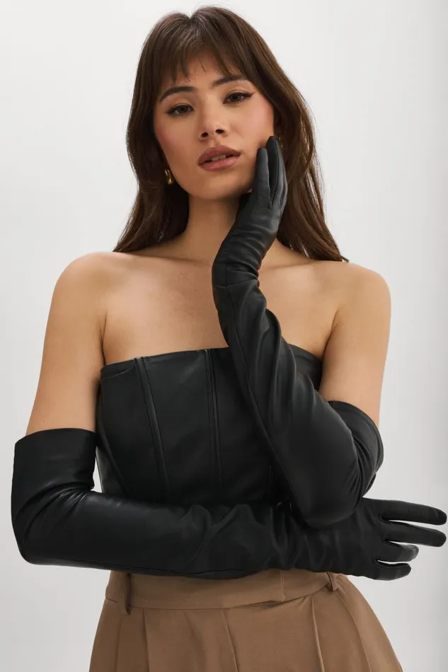 Women GISELE Long Leather Gloves Black LAMARQUE Other Women GISELE Long Leather Gloves Black LAMARQUE Other