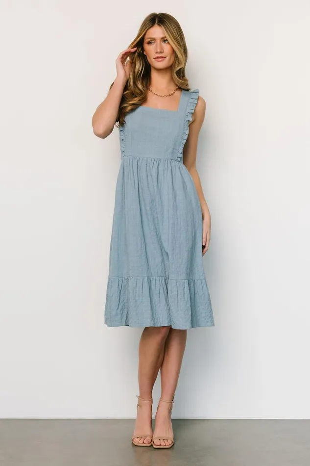 Women Gretta Ruffle Tie Back Midi Dress Dusty Blue Baltic Born Midi Dresses Women Gretta Ruffle Tie Back Midi Dress Dusty Blue Baltic Born Midi Dresses