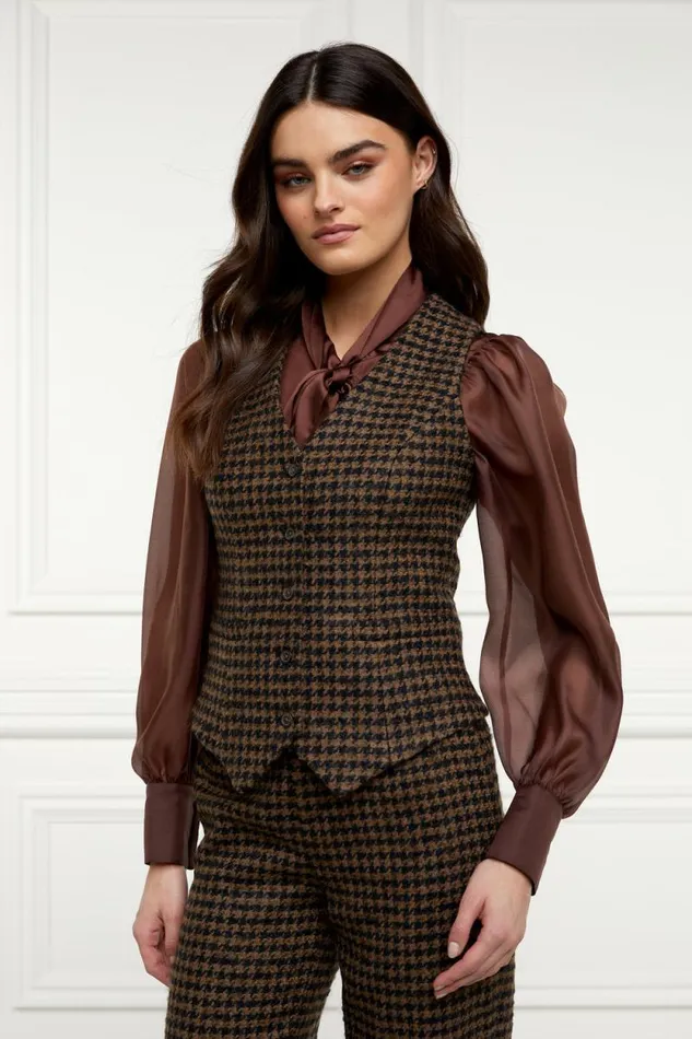 Women Hampton Waistcoat Chocolate Houndstooth Holland Cooper Tailoring