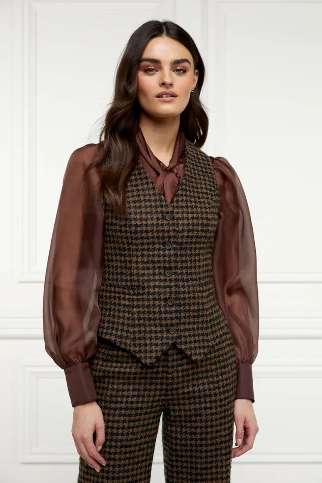 Women Hampton Waistcoat Chocolate Houndstooth Holland Cooper Tailoring Women Hampton Waistcoat Chocolate Houndstooth Holland Cooper Tailoring