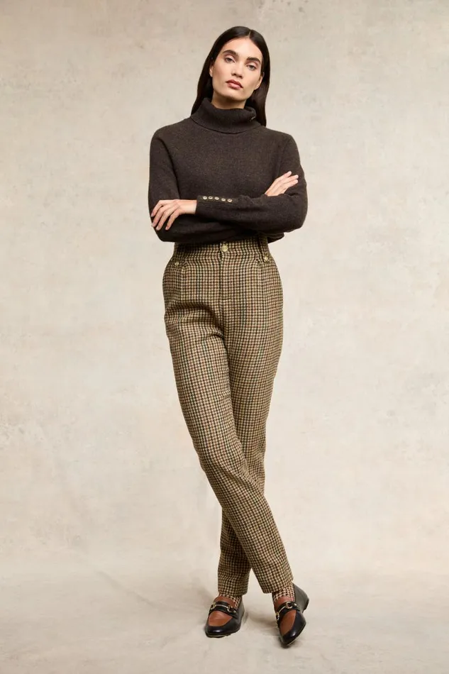 Women High Waisted Peg Trouser Hailes Green Tweed Holland Cooper Tailoring
