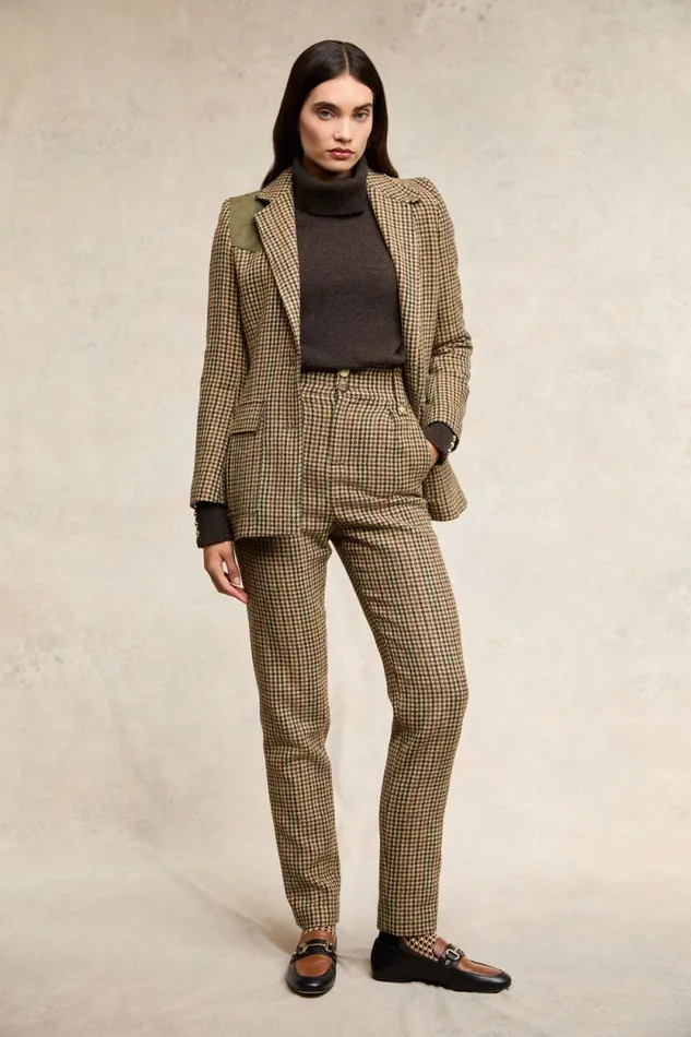 Women High Waisted Peg Trouser Hailes Green Tweed Holland Cooper Tailoring