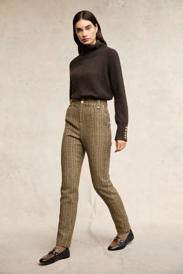 Women High Waisted Peg Trouser Hailes Green Tweed Holland Cooper Tailoring