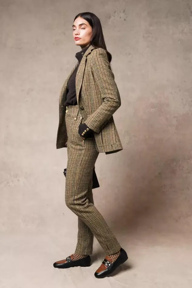 Women High Waisted Peg Trouser Hailes Green Tweed Holland Cooper Tailoring