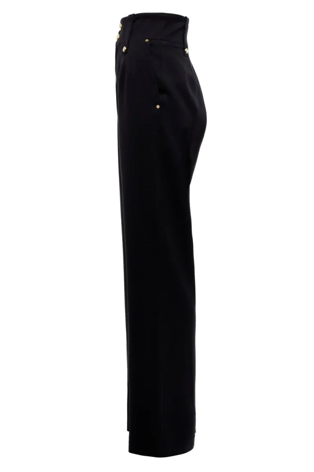 Women High Waisted Straight Trouser Black Barathea Holland Cooper Tailoring