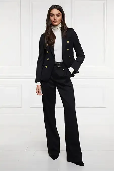 Women High Waisted Straight Trouser Black Barathea Holland Cooper Tailoring