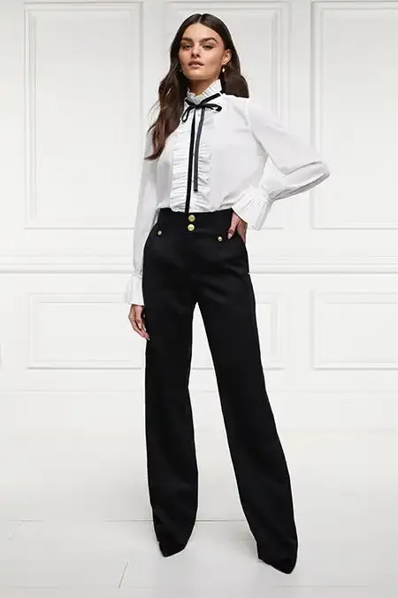 Women High Waisted Straight Trouser Black Barathea Holland Cooper Tailoring