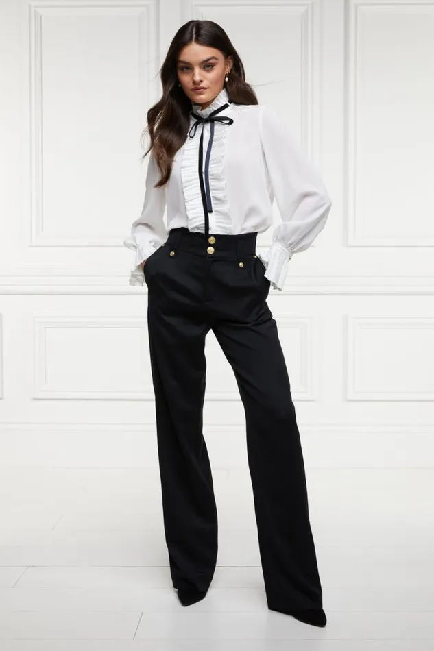 Women High Waisted Straight Trouser Black Barathea Holland Cooper Tailoring