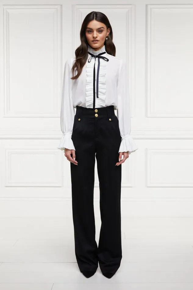 Women High Waisted Straight Trouser Black Barathea Holland Cooper Tailoring