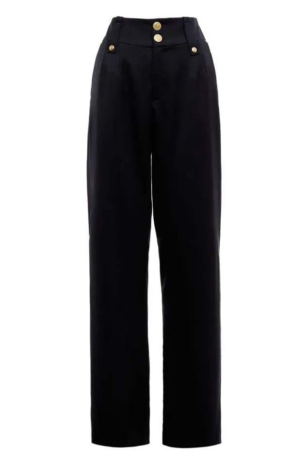 Women High Waisted Straight Trouser Black Barathea Holland Cooper Tailoring