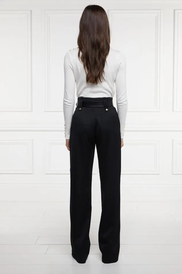 Women High Waisted Straight Trouser Black Barathea Holland Cooper Tailoring