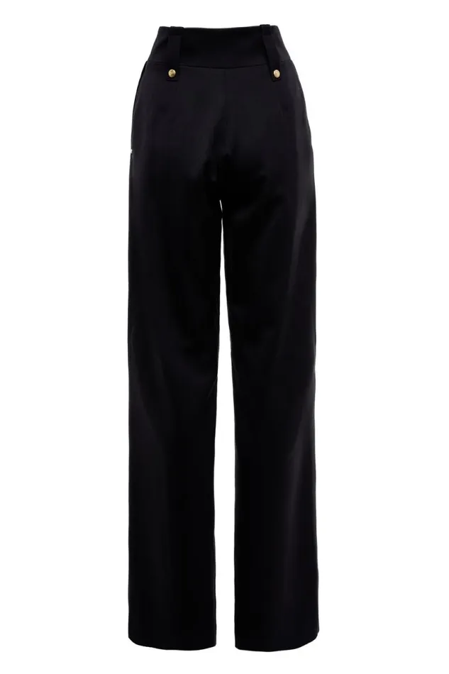 Women High Waisted Straight Trouser Black Barathea Holland Cooper Tailoring