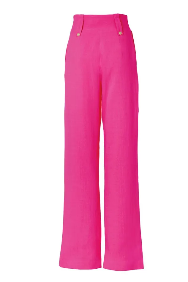 Women High Waisted Straight Trouser Hot Pink Linen Holland Cooper Tailoring Women High Waisted Straight Trouser Hot Pink Linen Holland Cooper Tailoring