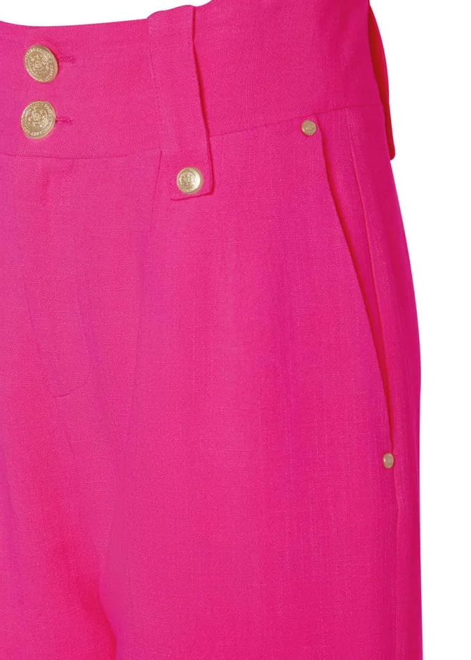 Women High Waisted Straight Trouser Hot Pink Linen Holland Cooper Tailoring Women High Waisted Straight Trouser Hot Pink Linen Holland Cooper Tailoring