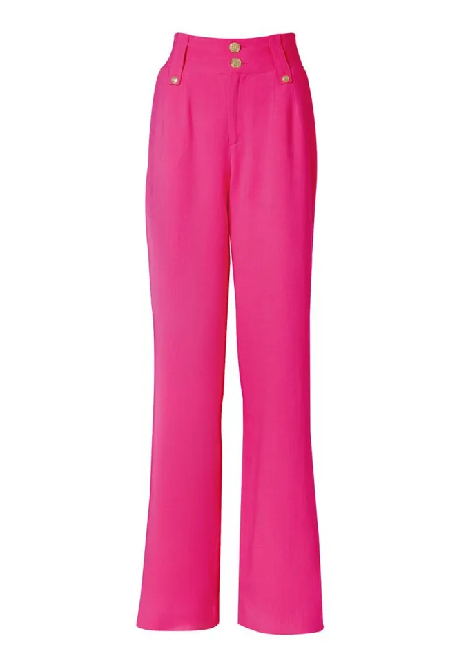 Women High Waisted Straight Trouser Hot Pink Linen Holland Cooper Tailoring Women High Waisted Straight Trouser Hot Pink Linen Holland Cooper Tailoring