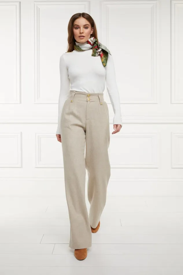 Women High Waisted Straight Trouser Oatmeal Holland Cooper Tailoring