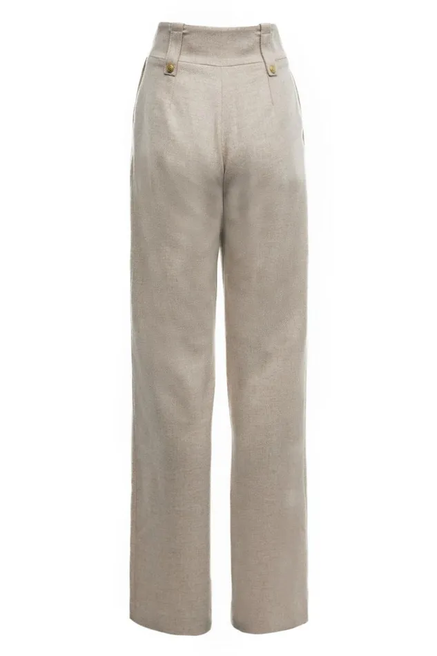 Women High Waisted Straight Trouser Oatmeal Holland Cooper Tailoring