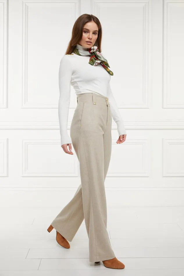 Women High Waisted Straight Trouser Oatmeal Holland Cooper Tailoring