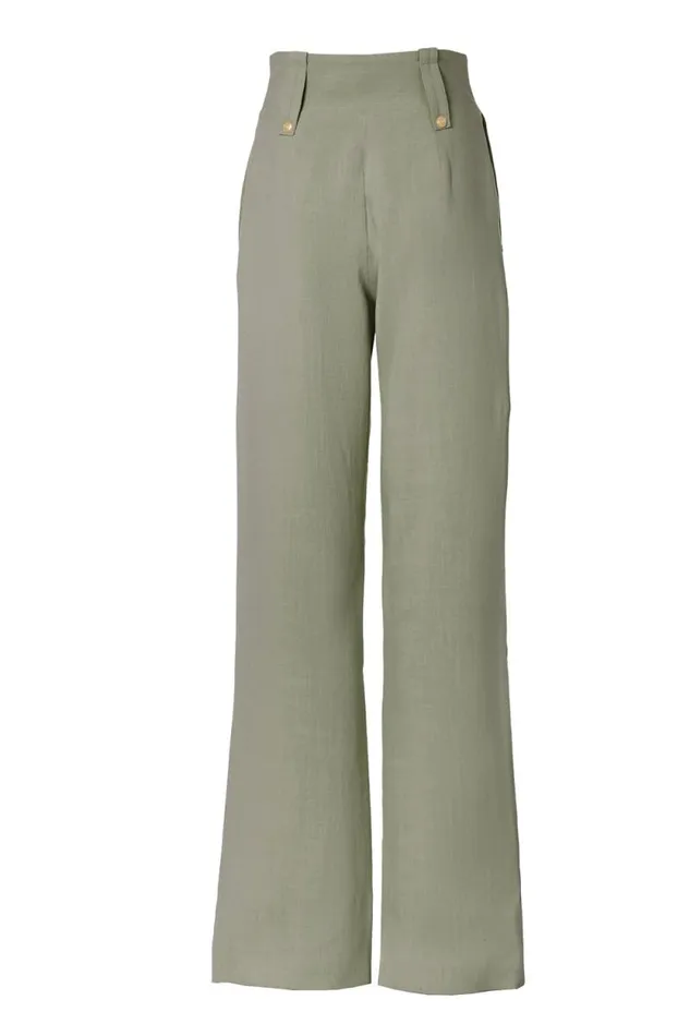 Women High Waisted Straight Trouser Sage Linen Holland Cooper Trousers