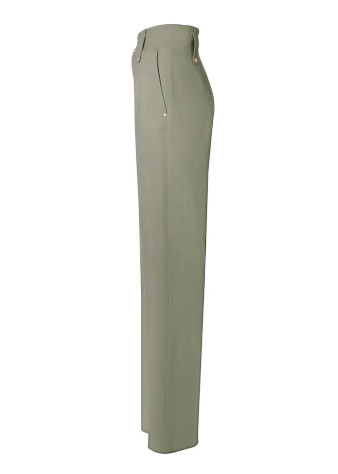 Women High Waisted Straight Trouser Sage Linen Holland Cooper Trousers