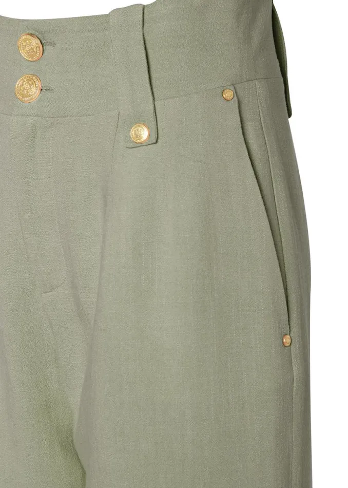 Women High Waisted Straight Trouser Sage Linen Holland Cooper Trousers