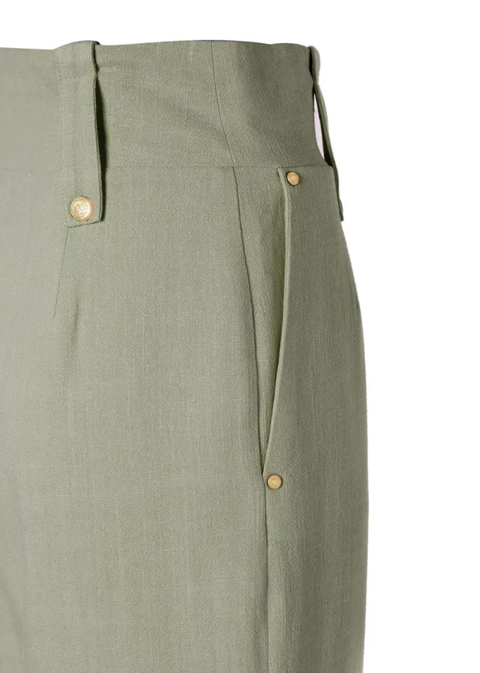 Women High Waisted Straight Trouser Sage Linen Holland Cooper Trousers