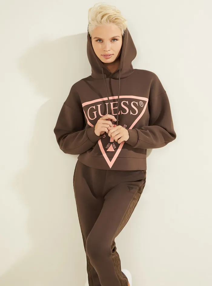 Women Hoodies GUESS Eco Brown Alisa Active Logo Hoodie Jumper Women Hoodies GUESS Eco Brown Alisa Active Logo Hoodie Jumper