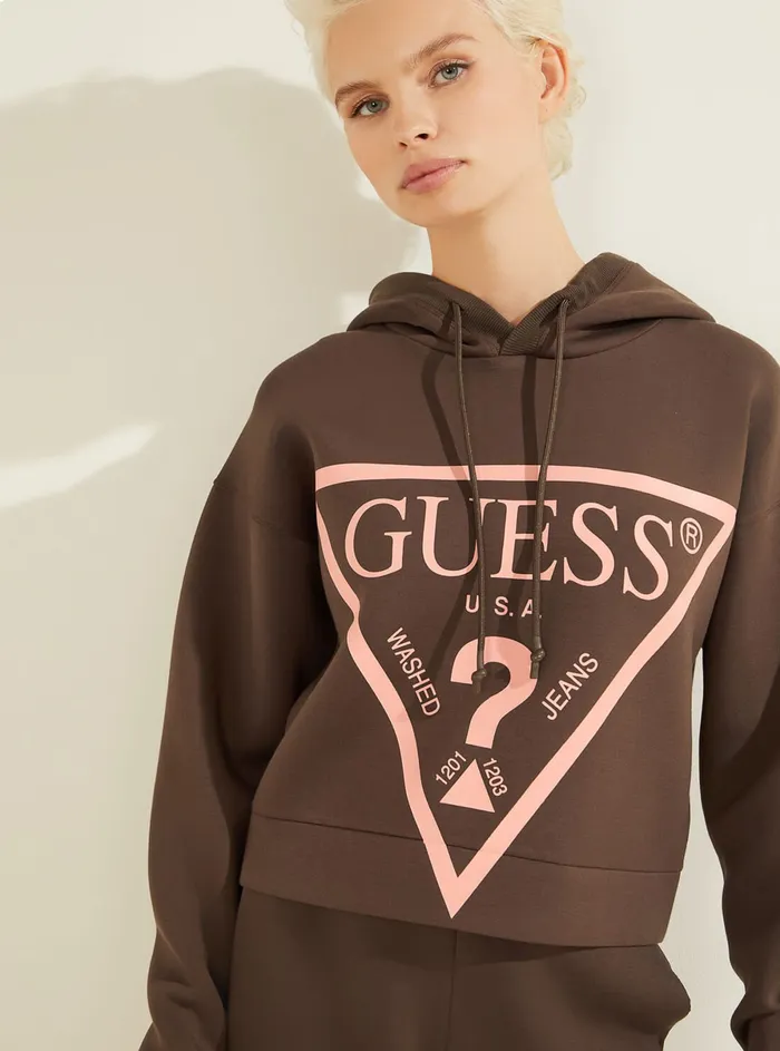 Women Hoodies GUESS Eco Brown Alisa Active Logo Hoodie Jumper Women Hoodies GUESS Eco Brown Alisa Active Logo Hoodie Jumper