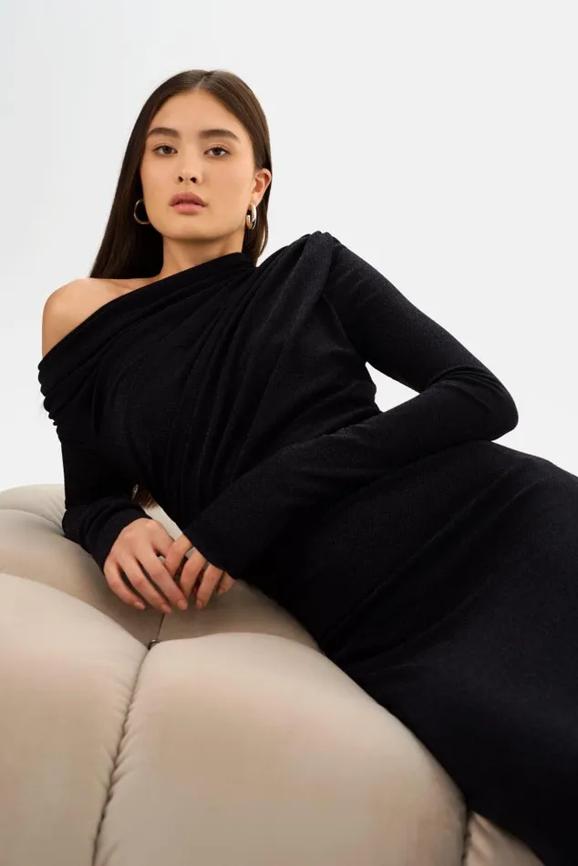 Women INIALA Lurex Knit Maxi Dress Black LAMARQUE Dresses