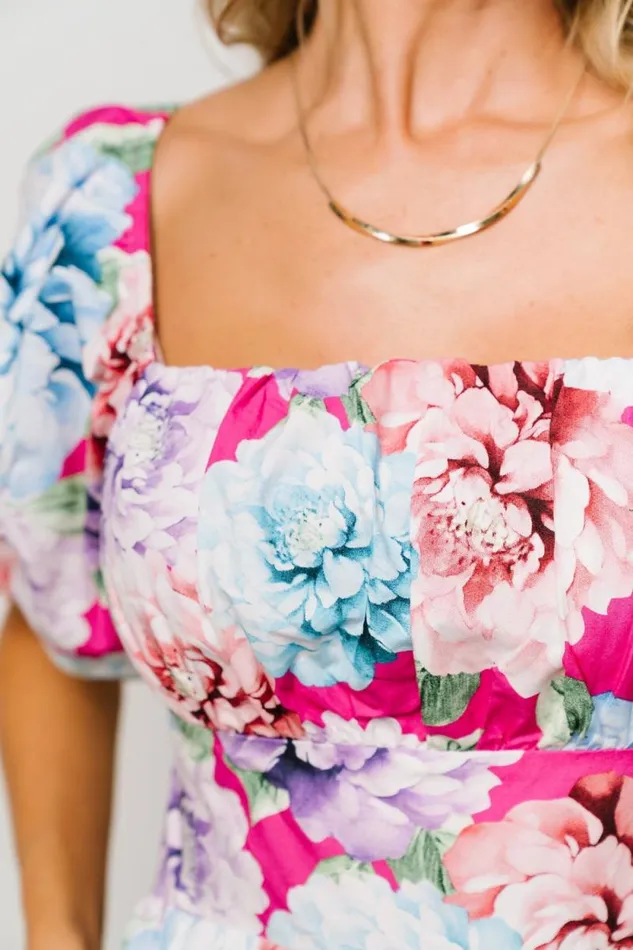 Women Iva Puff Sleeve Midi Dress Fuchsia Multi Floral Baltic Born Midi Dresses Women Iva Puff Sleeve Midi Dress Fuchsia Multi Floral Baltic Born Midi Dresses