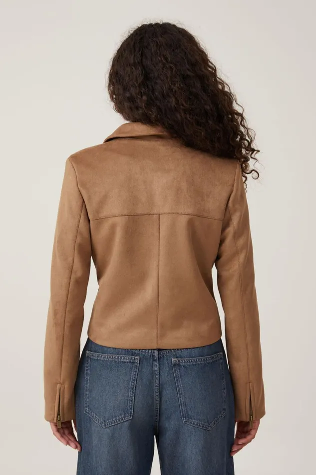 Women Jackets Cotton On Faux Suede Fitted Zip Jacket Tan