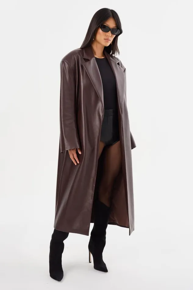 Women JANELLE Recycled Leather Coat Mahogany LAMARQUE Leather Jackets