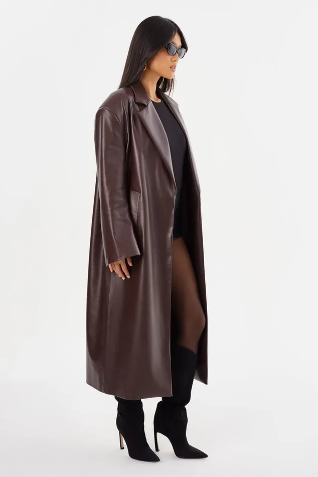 Women JANELLE Recycled Leather Coat Mahogany LAMARQUE Leather Jackets