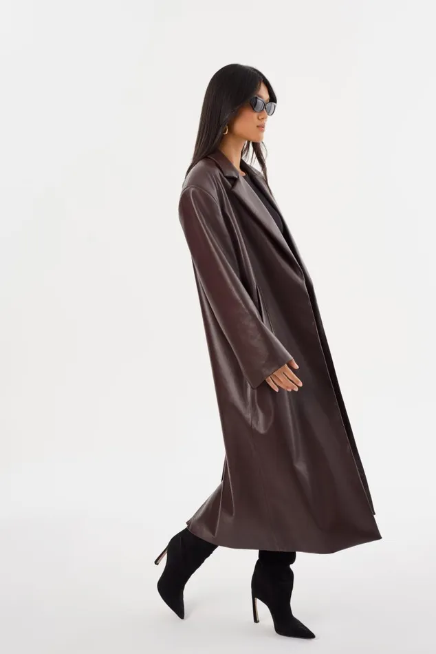 Women JANELLE Recycled Leather Coat Mahogany LAMARQUE Leather Jackets