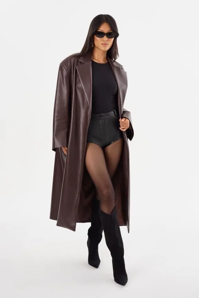 Women JANELLE Recycled Leather Coat Mahogany LAMARQUE Leather Jackets
