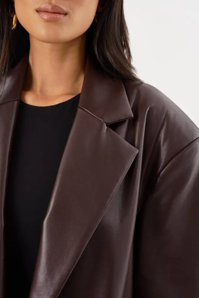Women JANELLE Recycled Leather Coat Mahogany LAMARQUE Leather Jackets