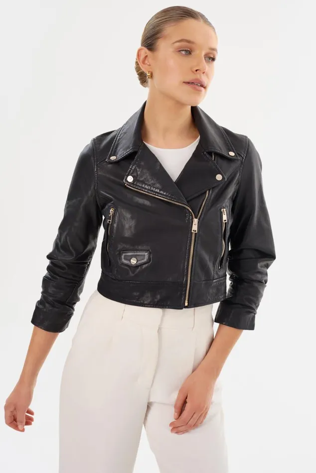 Women JANIKA Cropped Leather Biker Jacket Black LAMARQUE Leather Jackets Women JANIKA Cropped Leather Biker Jacket Black LAMARQUE Leather Jackets
