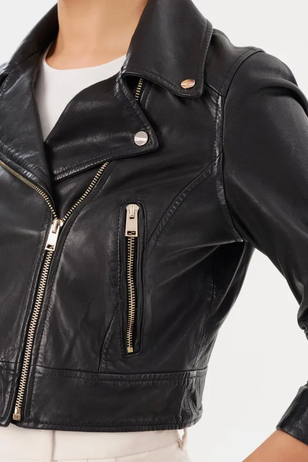 Women JANIKA Cropped Leather Biker Jacket Black LAMARQUE Leather Jackets Women JANIKA Cropped Leather Biker Jacket Black LAMARQUE Leather Jackets
