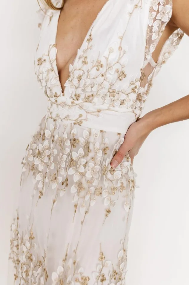 Women Jasmine Embossed Maxi Dress White Gold Baltic Born Tulle Styles Women Jasmine Embossed Maxi Dress White Gold Baltic Born Tulle Styles